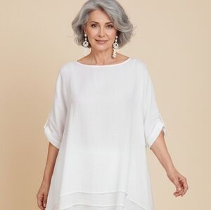 Alembika White Cozy Cotton Boat Neck Oversized Tunic Top 6 (Bx26)